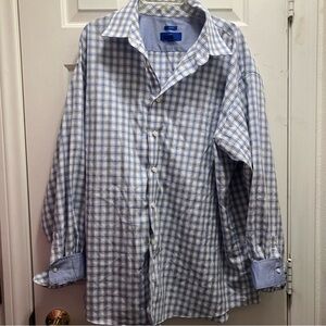 Egara Blue/ White Shirt Non Iron Flip Cuff Dress Shirt Mens 2X cotton